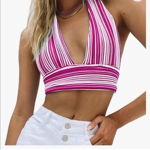 Pink and white halter top! Ties in the back with open back! New with tags